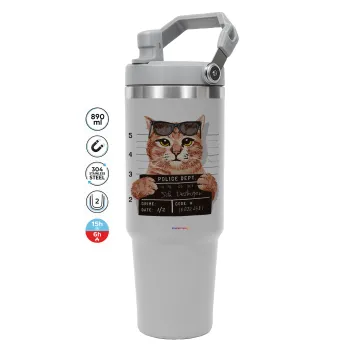 Cool cat, GREY color, 890ml (30oz) stainless Steel Tumbler with Handle