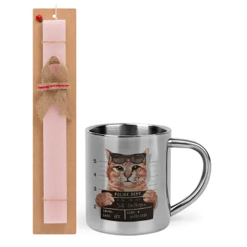 Cool cat, Easter Set, metallic thermal cup (300ml) & aromatic flat Easter candle (30cm) (PINK)