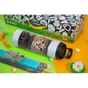 Cool cat, Easter candle,Travel Tumbler 2 Lids, with metal straw & cleaning brush & aromatic flat candle (30cm) (BLUE)