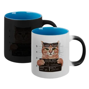 Cool cat, Κούπα Μαγική εσωτερικό μπλε, κεραμική 330ml που αλλάζει χρώμα με το ζεστό ρόφημα