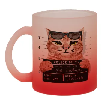 Cool cat, Κούπα γυάλινη δίχρωμη με βάση το κόκκινο ματ, 330ml