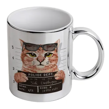 Cool cat, Κούπα κεραμική, ασημένια καθρέπτης, 330ml