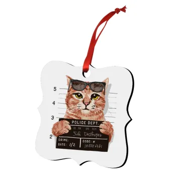 Cool cat, Christmas ornament polygon wooden 7.5cm