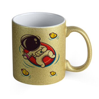 Μικρός αστροναύτης θάλασσα, Κούπα Χρυσή Glitter που γυαλίζει, κεραμική, 330ml