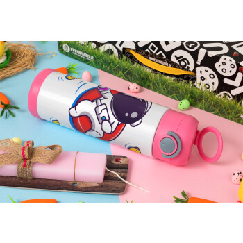 Μικρός αστροναύτης θάλασσα, Easter candle, Childrens hot water bottle, stainless steel, with safety straw, PINK (500ml)