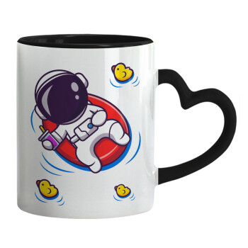 Μικρός αστροναύτης θάλασσα, Κούπα καρδιά χερούλι μαύρη, κεραμική, 330ml