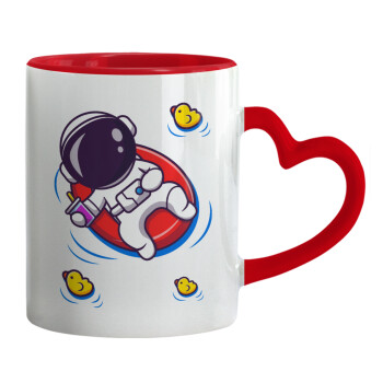 Μικρός αστροναύτης θάλασσα, Mug heart red handle, ceramic, 330ml