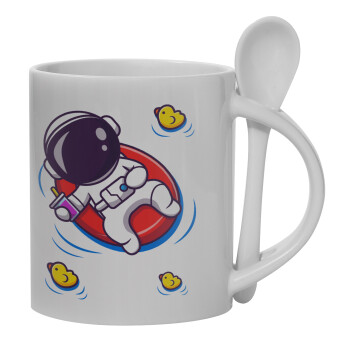 Μικρός αστροναύτης θάλασσα, Ceramic coffee mug with Spoon, 330ml (1pcs)