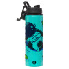 Metallic water bottle with safety lid, 850ml aluminum