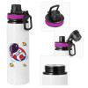 Metallic water bottle with safety lid, 850ml aluminum