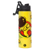Metallic water bottle with safety lid, 850ml aluminum