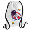 Backpack pouch GYMBAG white, with pocket (40x48cm) & thick cords