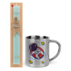 Easter Set, metallic thermal cup (300ml) & aromatic flat Easter candle (30cm) (TURQUOISE)