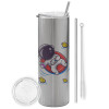 Tumbler stainless steel Silver 600ml, with metal straw & cleaning brush