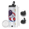Travel Tumbler 2 Lids, with metal straw & cleaning brush (Stainless steel 304 Food grade, BPA free, 600ml)