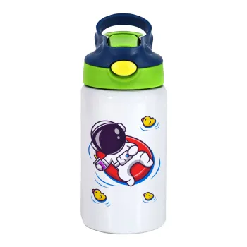 Μικρός αστροναύτης θάλασσα, Παιδικό παγούρι θερμό, ανοξείδωτο, με καλαμάκι ασφαλείας, πράσινο/μπλε (350ml)