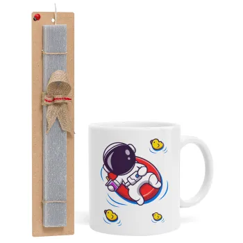 Μικρός αστροναύτης θάλασσα, Πασχαλινή Λαμπάδα με Κούπα κεραμική (330ml) & κερί αρωματικό πλακέ (30cm) (ΓΚΡΙ)