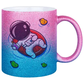 Μικρός αστροναύτης θάλασσα, Κούπα Χρυσή/Μπλε Glitter, κεραμική, 330ml