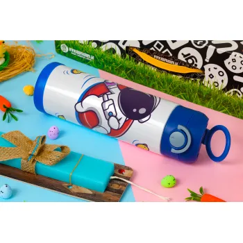 Μικρός αστροναύτης θάλασσα, Easter candle, Childrens hot water bottle, stainless steel, with safety straw, BLUE (500ml)