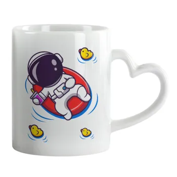Μικρός αστροναύτης θάλασσα, Κούπα καρδιά χερούλι λευκή, κεραμική, 330ml