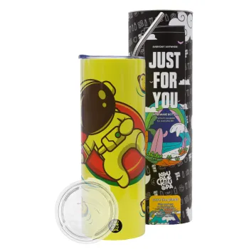 Μικρός αστροναύτης θάλασσα, Neon Yellow Travel Tumbler θερμό, μεταλλικό καλαμάκι(Ανωξείδωτο 304 Food grade, BPA free, 600ml)