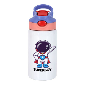 Little astronaut, Children's hot water bottle, stainless steel, with safety straw, pink/purple (350ml)