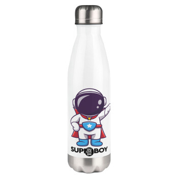 Little astronaut, Μεταλλικό παγούρι θερμός Λευκό (Stainless steel), διπλού τοιχώματος, 500ml