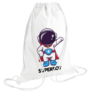 Little astronaut, Τσάντα πλάτης πουγκί GYMBAG λευκή (28x40cm)