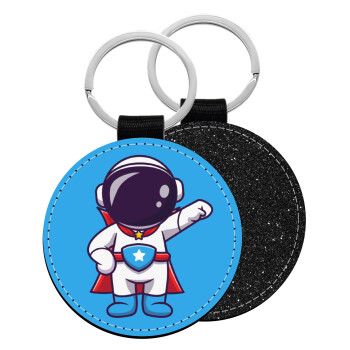 Little astronaut, Μπρελόκ Δερματίνη, στρογγυλό ΜΑΥΡΟ (5cm)