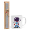 Little astronaut, Πασχαλινό Σετ, Κούπα κεραμική (330ml) & πασχαλινή λαμπάδα αρωματική πλακέ (30cm) (ΓΚΡΙ)