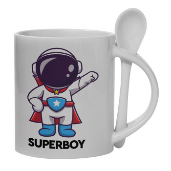 Little astronaut, Ceramic coffee mug with Spoon, 330ml (1pcs)