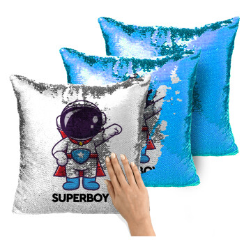 Little astronaut, Μαξιλάρι καναπέ Μαγικό Μπλε με πούλιες 40x40cm περιέχεται το γέμισμα