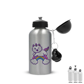 Cute cat unicorn, Metallic water jug, Silver, aluminum 500ml