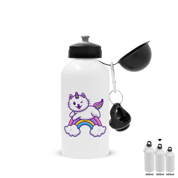 Cute cat unicorn, Metal water bottle, White, aluminum 500ml