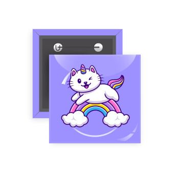 Cute cat unicorn, Κονκάρδα παραμάνα τετράγωνη 5x5cm