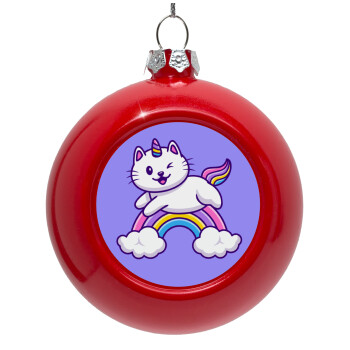 Cute cat unicorn, Red Christmas tree ornament bauble 8cm