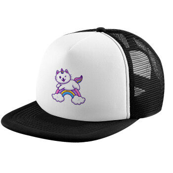 Cute cat unicorn, Καπέλο Soft Trucker με Δίχτυ Black/White 