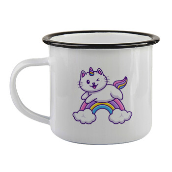 Cute cat unicorn, Κούπα εμαγιέ με μαύρο χείλος 360ml