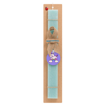 Cute cat unicorn, Easter Set, wooden keychain & aromatic flat Easter candle (30cm) (TURQUOISE)