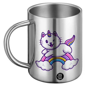 Cute cat unicorn, Ανοξείδωτη Μεταλλική Κούπα 450ml - Διπλού Τοιχώματος