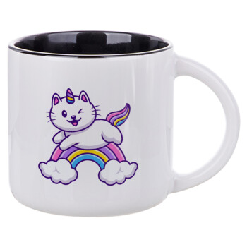 Cute cat unicorn, Κούπα κεραμική 400ml Λευκή/Μαύρη
