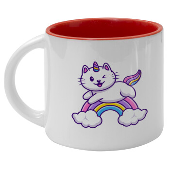 Cute cat unicorn, Κούπα κεραμική 400ml Λευκή/Κόκκινη