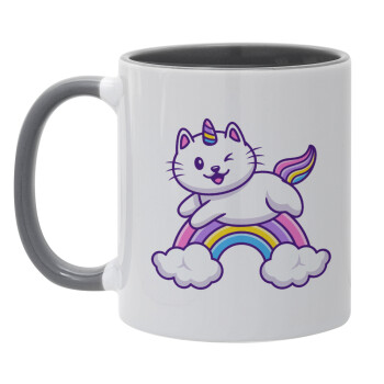 Cute cat unicorn, Mug colored grey, ceramic, 330ml