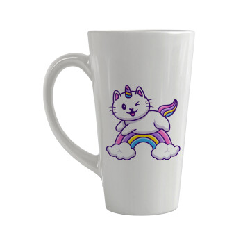 Cute cat unicorn, Κούπα κωνική Latte Μεγάλη, κεραμική, 450ml