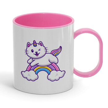 Cute cat unicorn, Κούπα (πλαστική) (BPA-FREE) Polymer Ροζ για παιδιά, 330ml