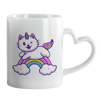 Cute cat unicorn, Mug heart handle, ceramic, 330ml