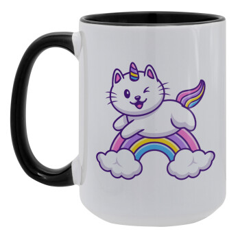 Cute cat unicorn, Κούπα Mega 15oz, κεραμική Μαύρη, 450ml