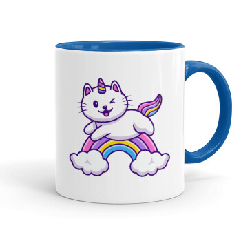 Cute cat unicorn, Mug colored blue, ceramic, 330ml