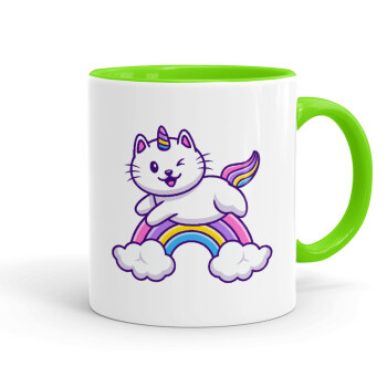 Cute cat unicorn, Κούπα χρωματιστή βεραμάν, κεραμική, 330ml