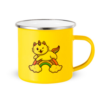 Cute cat unicorn, Yellow Enamel Metallic Cup 360ml